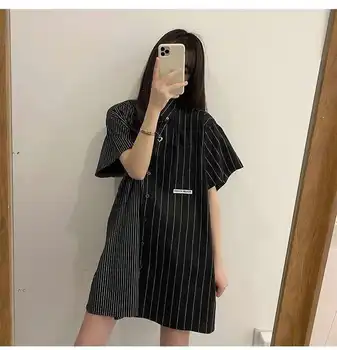 

2020 nian New Style Fashion Short-height Light Luxury French Non-mainstream Sense of Design Elegant Shirt Striped Dress Zi Xia