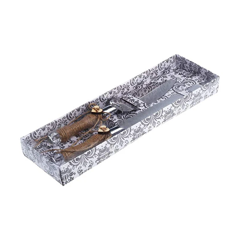 2pcs cake knife set 2 шт. нож для торта комплект лопат Свадебная вечеринка джутовые ручки пирог сервер подарок на день рождения украшения свадьба посуда - Цвет: 2pcs cake knife set