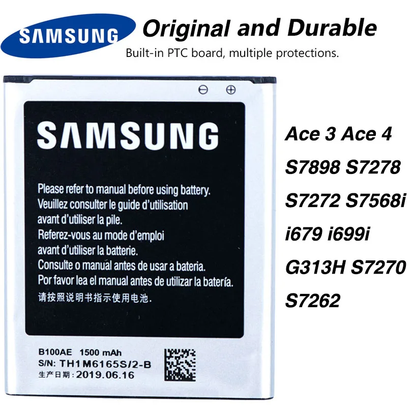 

Original Samsung B100AE Battery For SAMSUNG Galaxy Ace 3 Ace 4 S7898 S7278 S7272 S7568i i679 i699i G313H S7270 S7262 1500mA