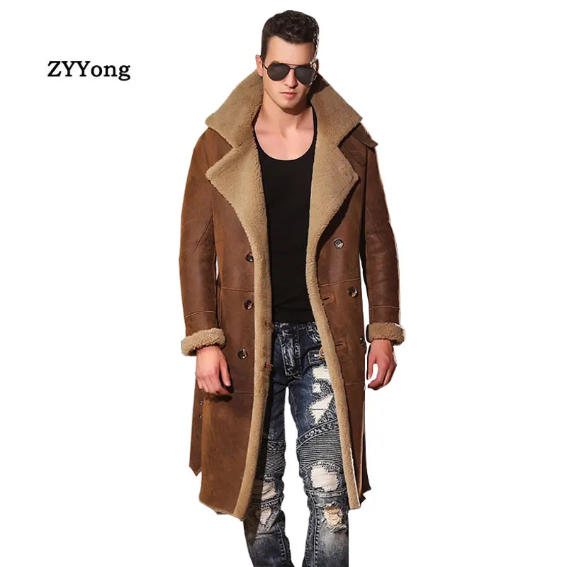 2020 Men's Trench Coat Leather Long Jacket Casual Overcoat Plus Size M-XXXXL