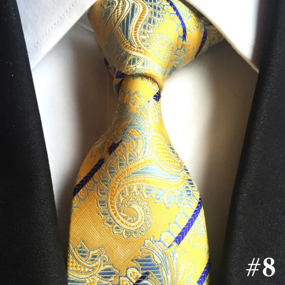 26 стилей классические галстуки в полоску с Пейсли для мужчин 8 см шелковый галстук синий черный зеленый жаккард Тканые деловые свадебные галстуки - Цвет: 8
