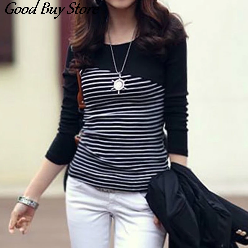 Women Striped T Shirts Spring Cotton Clothes Fashion Comfortable T-shirts Plus Size Pullovers Tops Female Casual Streetwear 2