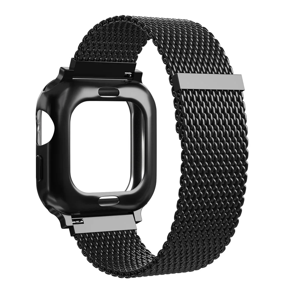 Миланская петля ремешок с чехол для Apple watch ремешок 38 мм 40 мм 42 мм 44 мм нержавеющая сталь Магнитная застежка ремешок для iwatch 5 4 3 2 1 - Цвет ремешка: Black