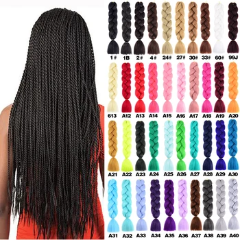 

Women Long Ombre Jumbo Synthetic Braiding Hair Crochet 24 inch Jumbo Braids Pink Blonde Green Grey Two Tone Color Hair Extension