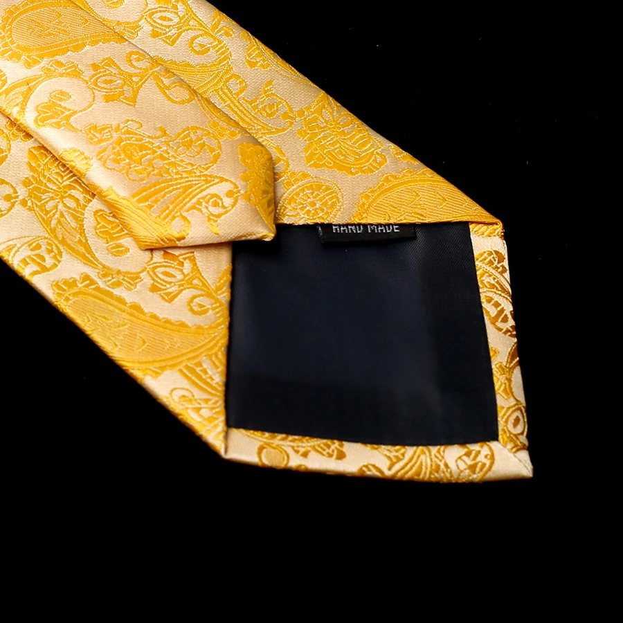  Silk Men Tie Set Floral Yellow Gold Ties and Handkerchiefs Cufflinks Set Men's Wedding Party Suit F