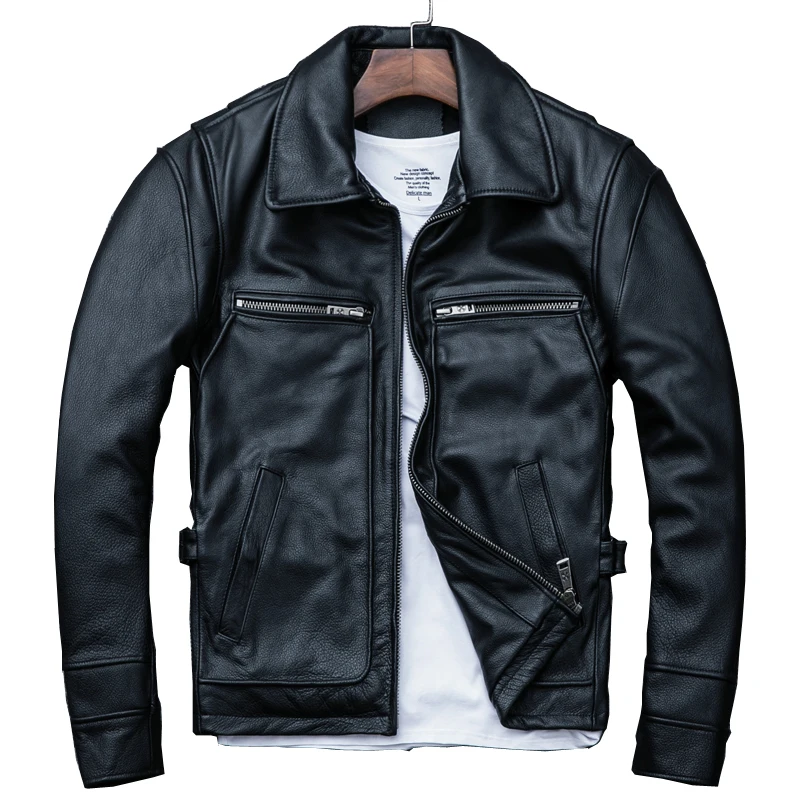 period and the single phone leather men head layer cowhide motorcycle jacket coat of men's tide