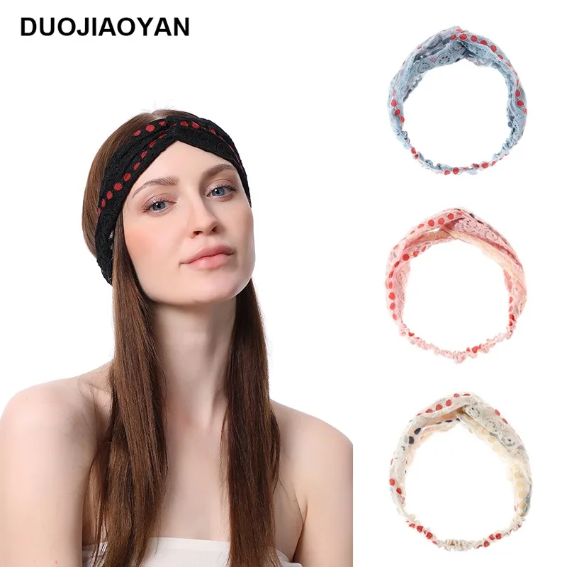 

Multi-Blooming New Style Knot Hair Band Hollow out Lace Dotted Cross Hair Band Yoga Headband Sports Hair Band Hair Accessories