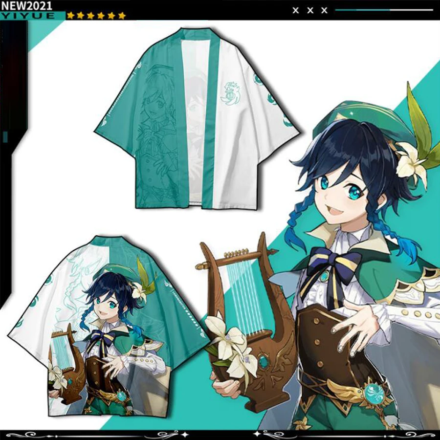 

Game Genshin Impact Venti Cosplay Costume Japanese Kimono Cardigan Women/Men Harajuku Streetwear Haori Yukata Kimono Shirt Coat