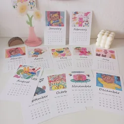 2022 Cartoon Cute Bear Calendar Postcard Korean Ins Room Decor Desk Decorative Card Background Wall Sticker Photo Props 12sheets