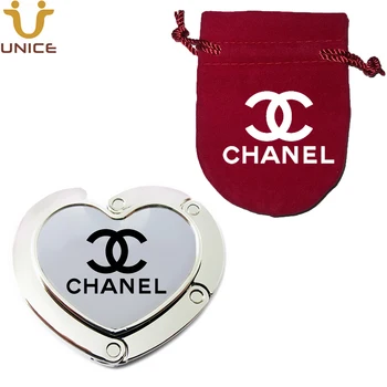 

100pcs/lot Customized Heart Purse Hanger With Gift Velveg Bag Purse Hook Heart Shape Foldable Purse Holder Wedding Gifts