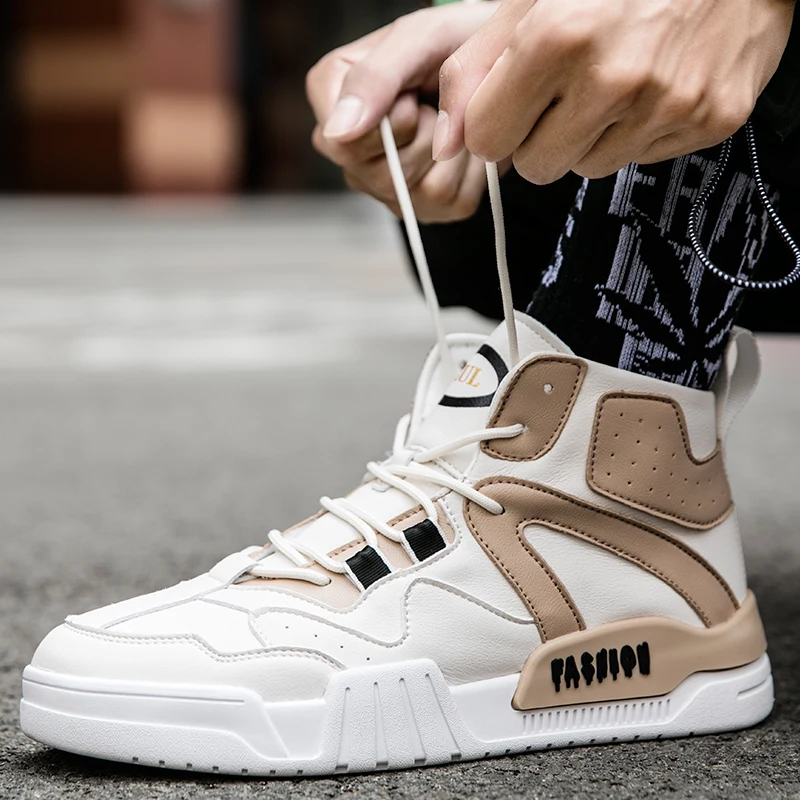 

Men's sports casual shoes new Korean version of the trend high-top board wild student sneakers spring and autumn white DECONCE