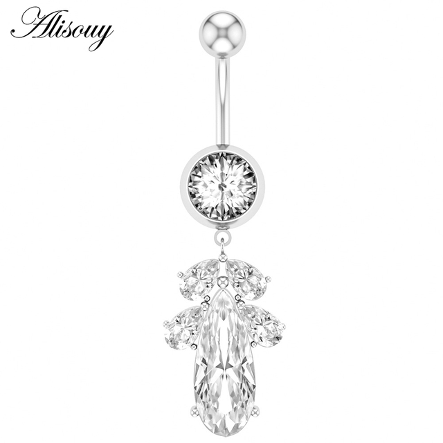 1pc Flower Heart Dangled Belly Navel Piercing Button Ring 14G Stainless Steel CZ Crystal Opal Ombligo Woman Body Jewelry