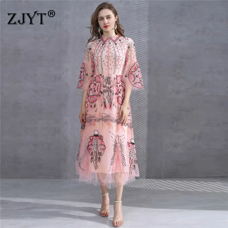 Runway Spring Luxury Embroidery Long Maxi Dress