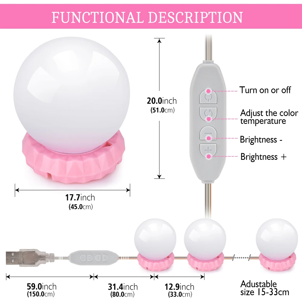 Makeup Mirror Light Bulb Hollywood Style LED Bulbs Kit Lighting Fixture Strip for Makeup Vanity Dressing 4