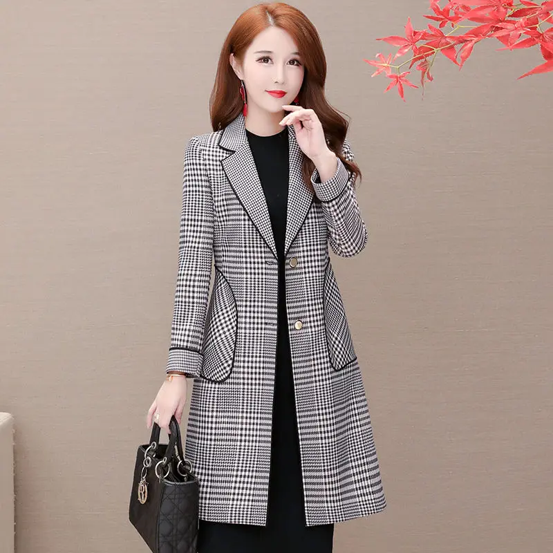 New Autumn Winter Woolen Coat Female Plus Size 5XL elegant Wool Women Coat Plaid Female Jacket