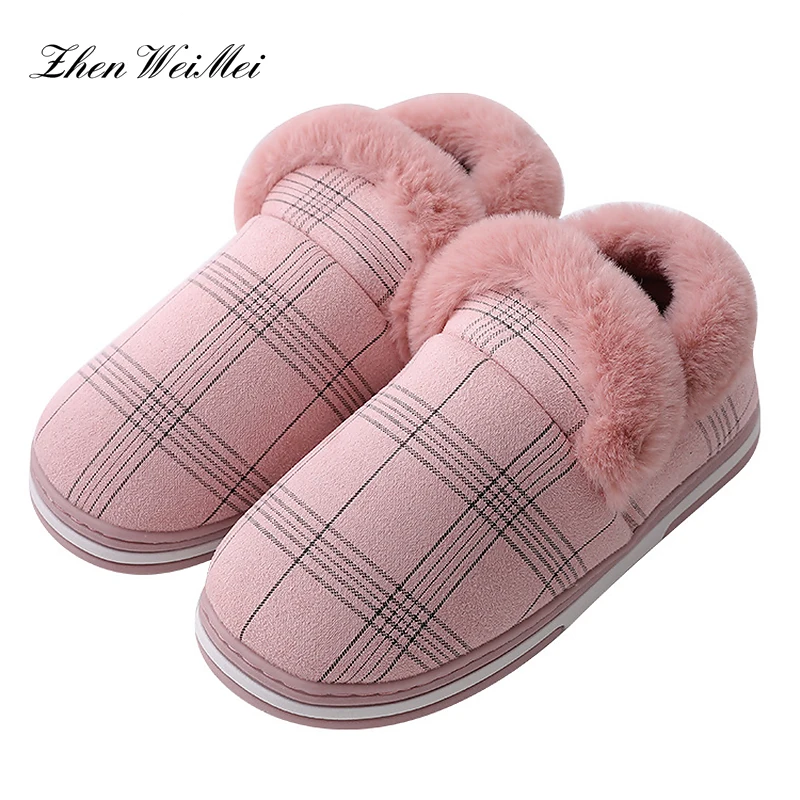 

Winter Women Cute Furry Plush Slip Cotton Shoes Warm Home Cotton Loafers Shoes Couples Indoors and Outdoors