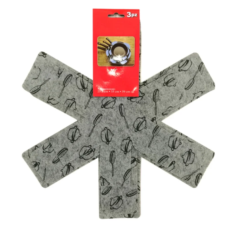 

3pcs Pot & Pan Protectors Gray Print Premium Divider Pads to Prevent Scratching Separate and Protect Surfaces for Cookware