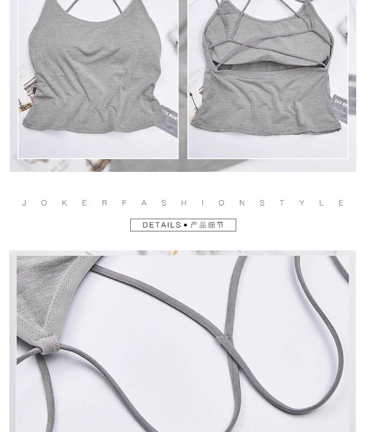 Hundred jiao allurement Cotton Mid-length Beauty Back Cross Camisole Wrap-around Base Underwear Anti-Exposure with Chest Pad Ves