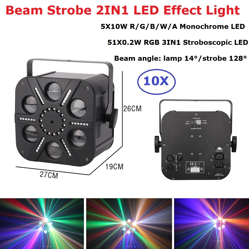 

Disco Strobe Lights 6 Eyes 70W LED Stage Light Dj Effect Beam Light 5X10W + 51X0.2W RGB Laser Projector For Night Club Christmas