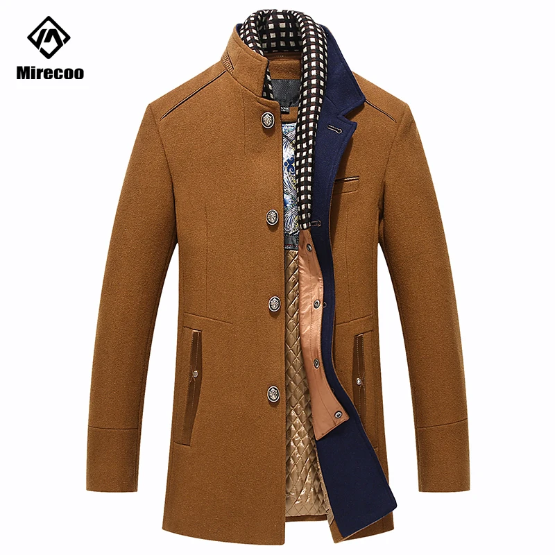 

Mirecoo Hot New Winter Men's Woolen Coat Solid Thick Jacket Men High Quality Lapel Wool coats Man Business Winter Overcoat 2019