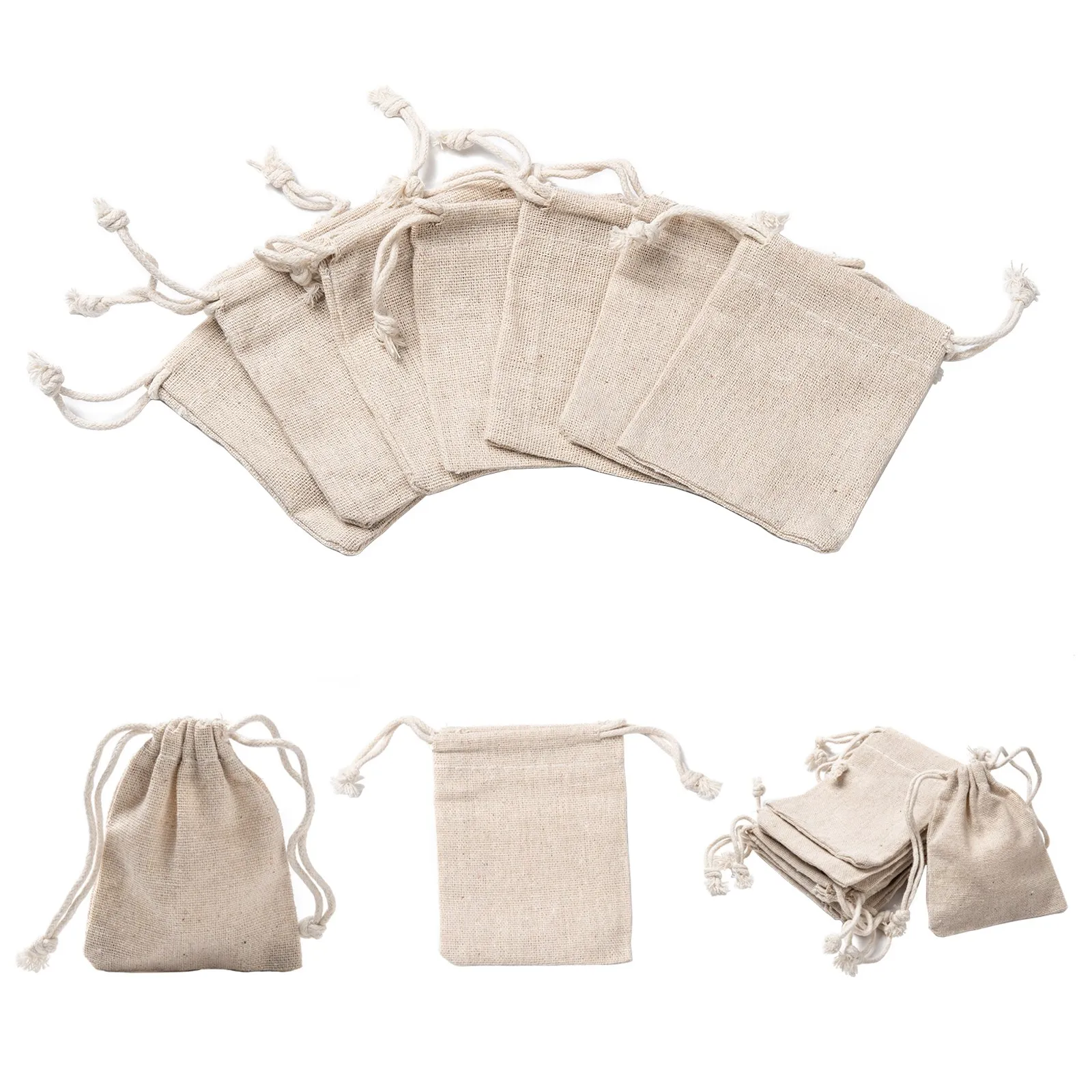 10Pcs Burlap Cotton Gift Bags Packing Jewelry Drawstring Pouches Reusable Storage Organizer Wedding Christmas Candy Decoration