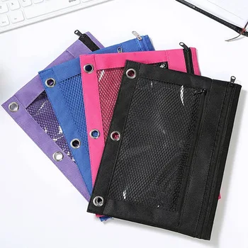 

1PC Transparent Grid Zipper Pen Bag Pencil Case Storage Package Mesh Document File Double Notebook Bag Office Stationery