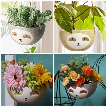 

2pcs Sloth Ceramic Hanging Planter Succulent Holder Wall Mounted Flower Pot
