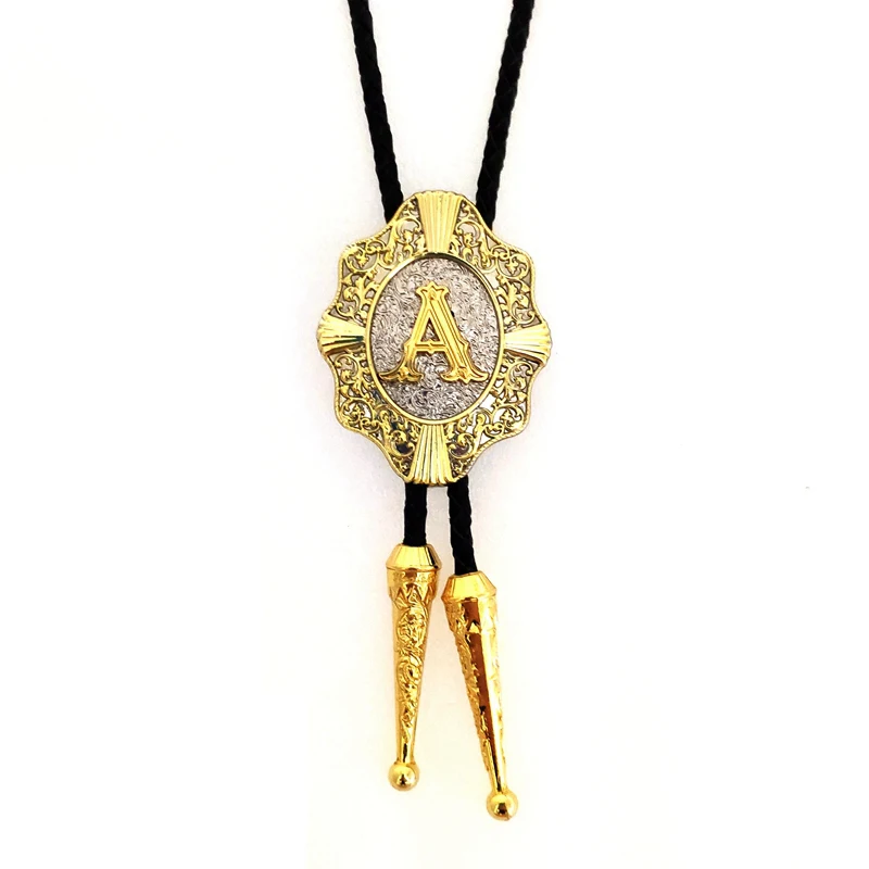 Golden Capital Letter A to Z Rodeo Bolo Tie 