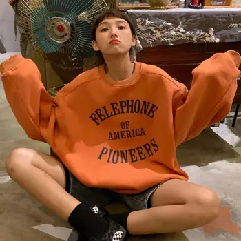 

Autumn Women Round Collar Soft Leisure Pullovers Loose Female Fashion Trendy Letter Printed Simple All-match Sweatshirts