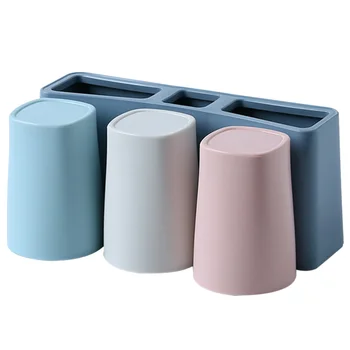 

1 Set Plastic Toothbrush Rack Suction Wall Toothbrush Holder Toothpaste Holder Storage Rack with 3pcs Tooth Mug