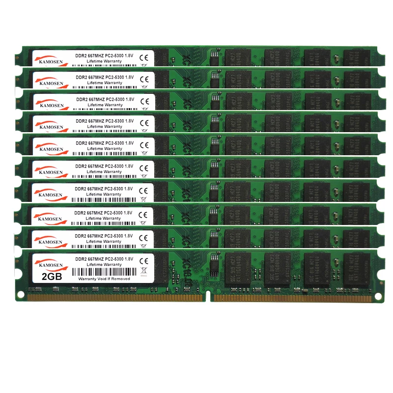 10 pces ddr2 2gb 667mhz dimm novíssimo pc2 5300u desktop 200 pinos memória ram 1.8v tensão
