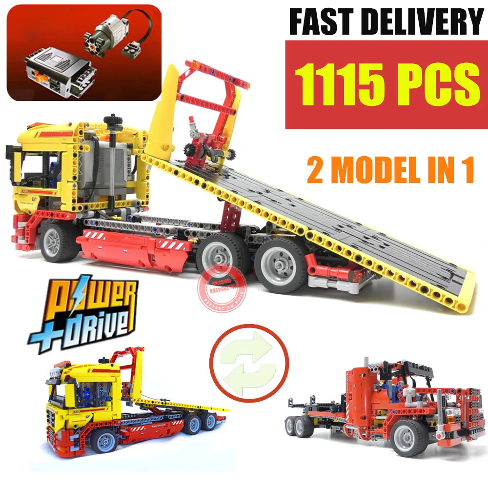 

New MOC Motor Power Funtions Car FLATBED TRUCK Technic Fit Legoings Technic Model Kits Building Blocks Brick Boy Kid Gift