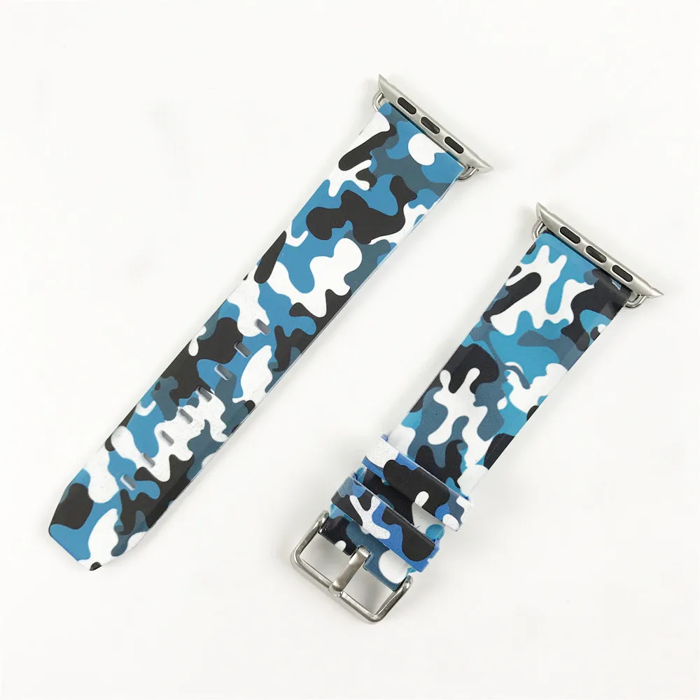 Silicone Strap for Apple Watch Band 40/44/38/42mm Camouflage Style Sport Bracelet Series 5 4 3 2 1 Clock Wrist Belt - Цвет ремешка: Синий