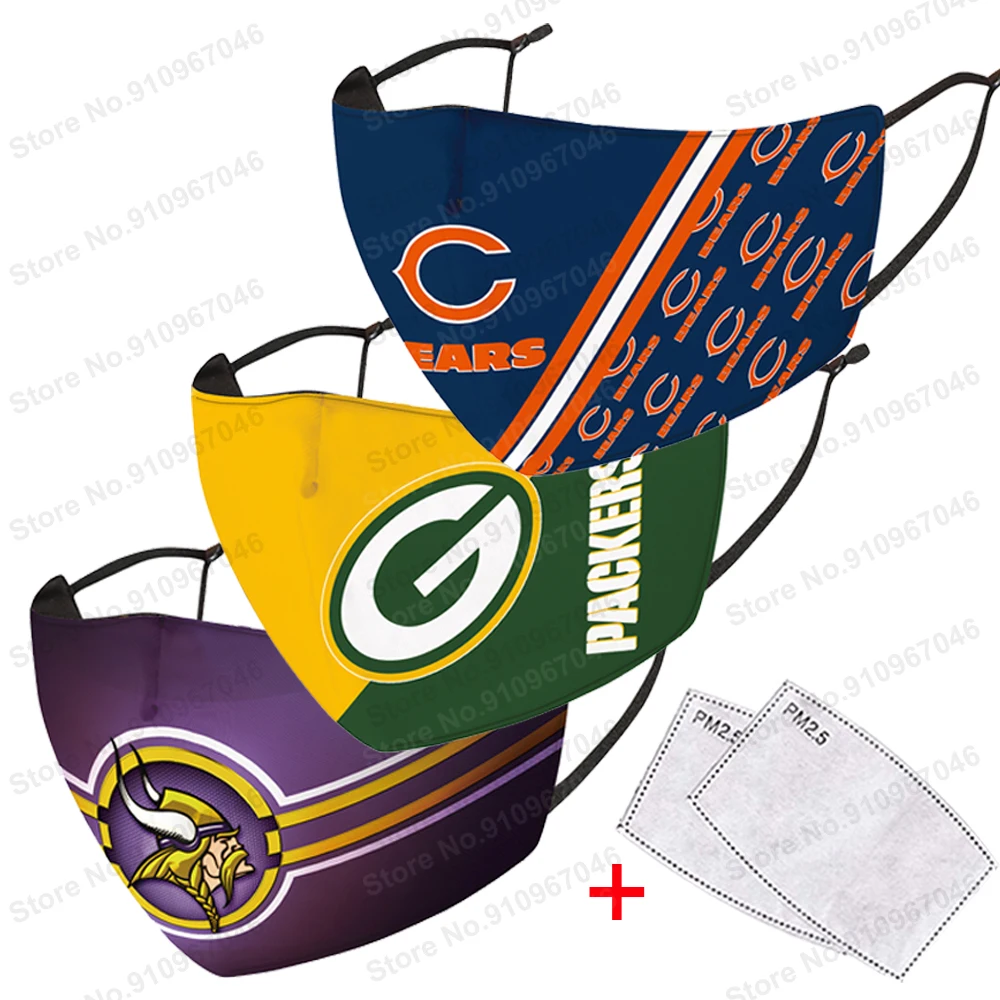 Многоразовая маска для лица миннесотских викингов Green Bay Упаковщики Чикаго беарз