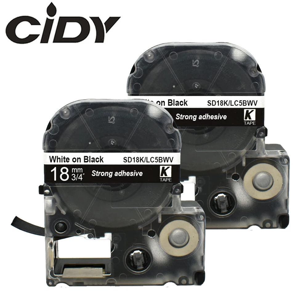 CIDY 2 шт. для Epson LC-5BWV SD18K SD18KW 18 мм белая на черной совместимой ленте этикеток Kingjim