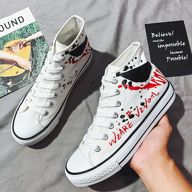 

Online Celebrity High-top Board Shoe 2019 New Style Summer Breathable Korean-style Trend Versatile Men Casual Graffiti Canvas Sh