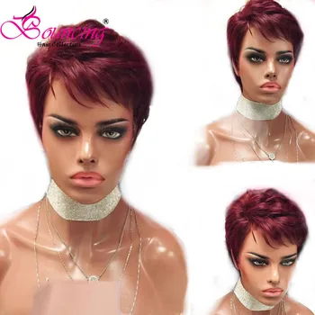 

Bouncing Peruvian Remy Human Hair Natural Short Wigs 150 Density 99JColor 13x4 Lace Frontal Wigs Short Pixie Cut Wigs For Women