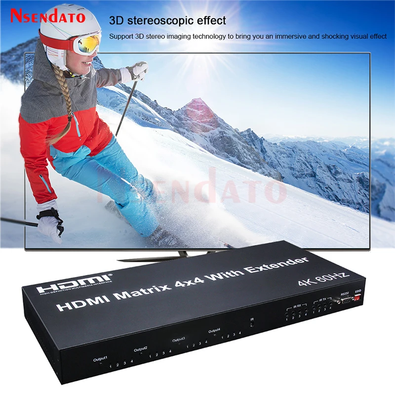HDMI Matrix 4x4 4K 60Hz HDMI Extender RJ45 60M HDMI Extension Splitter over Cat 5/6 HDMI Transmitter Receiver Switch For HDTV PC