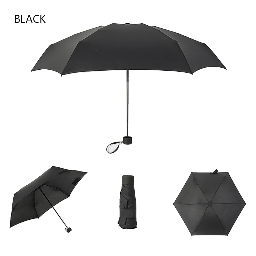 Маленький складной зонт от дождя для девочек и женщин и мужчин Мини карманный зонт от солнца женские Зонты анти-УФ водонепроницаемый портативный дорожный зонтик - Цвет: Черный