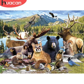 

HUACAN Diy Diamond Painting Deer Lion Mosaic Decorations For Home Embroidery Animal Handmade Gift Wall Stickers