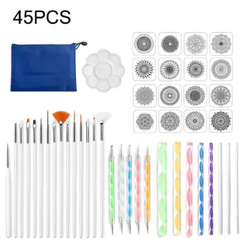 

45Pcs/Set Mandala Dotted Tools Set for Painting Rock Stone Drawing Stencil Brush Point Pen Palette Kit
