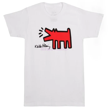

Top Tee 100% Cotton Humor Men Crewneck Tee Shirts Keith Haring Dog Adult T-shirt