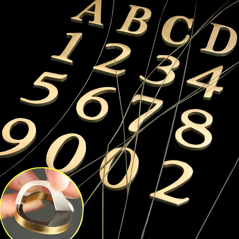 

House number household pure copper custom light luxury hotel room metal digital stickers self-adhesive number plate brass