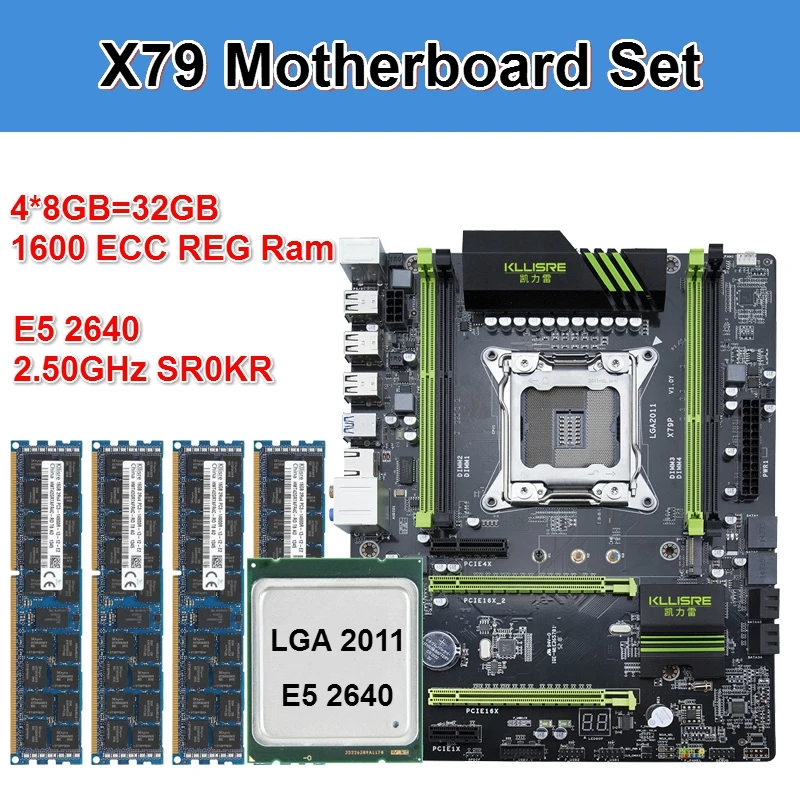 

Kllisre X79 motherboard set with Xeon E5 2640 4x8GB=32GB 1600MHz DDR3 ECC REG memory ATX USB3.0 SATA3 PCI-E NVME M.2 SSD