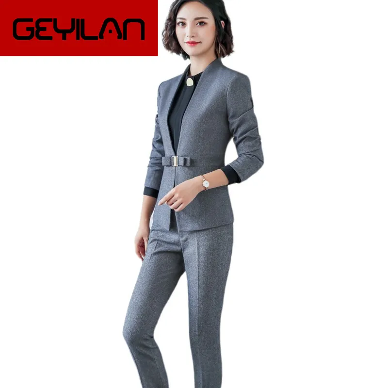 

Women Formal Pant Suits Office Lady Business Work Uniforms Autumn Winter 2019 Women's Suit Plus Size Blazer Set Female Clothing