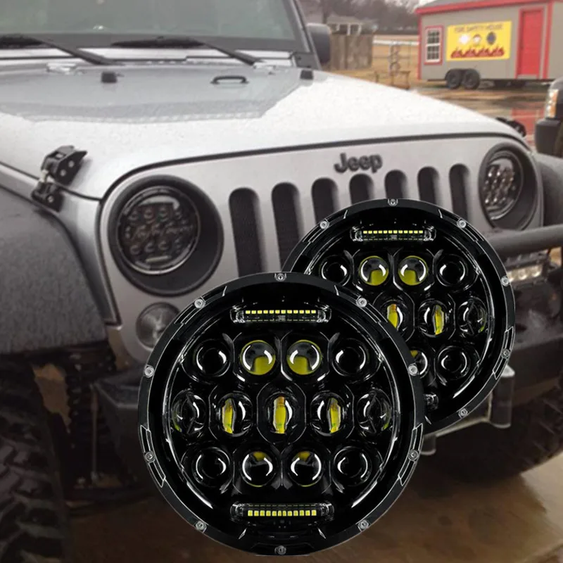 2x 7" Round LED Headlight Bulbs 7 Inch Headlights DRL Driving Light Headlamp for Jeep Wrangler jk lada niva 4x4 | Автомобили и