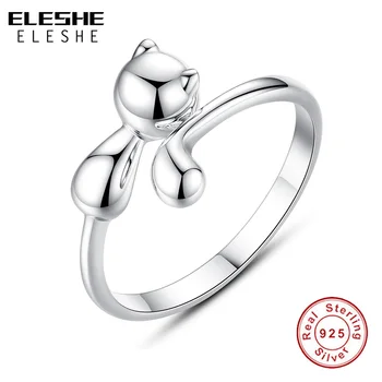 

ELESHE 100% 925 Sterling Silver Open Ring Cute Pet Cat Adjustable Ring for Women Fine Jewelry Birthday Party Gift 2020