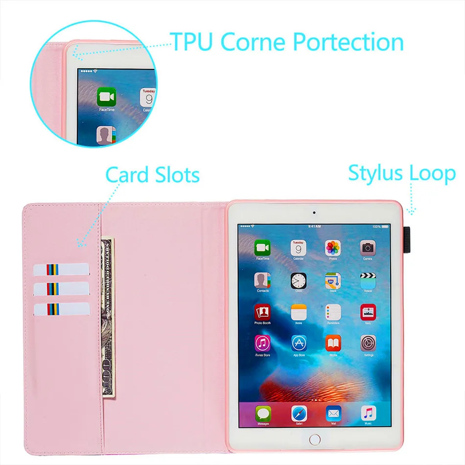 Из искусственной кожи для ipad 6th поколения A1954 чехол Funda смарт-чехол для ipad Air 1 2/ipad 9,7+ слот для карт карман+ Защитная пленка на экран