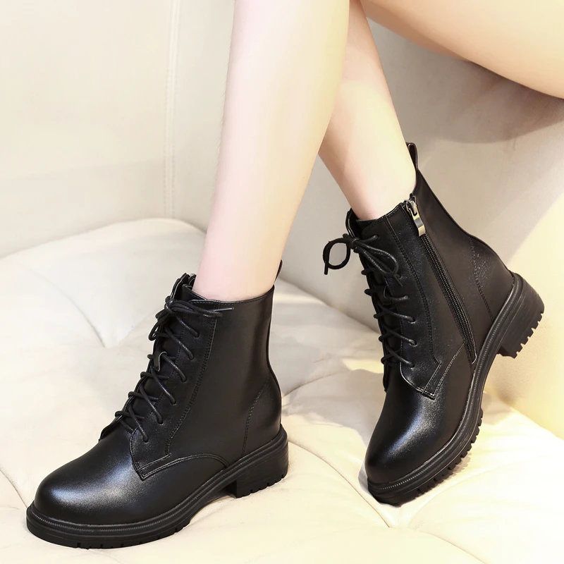 Женские ботинки в Корейском стиле Повседневная обувь из натуральной кожи