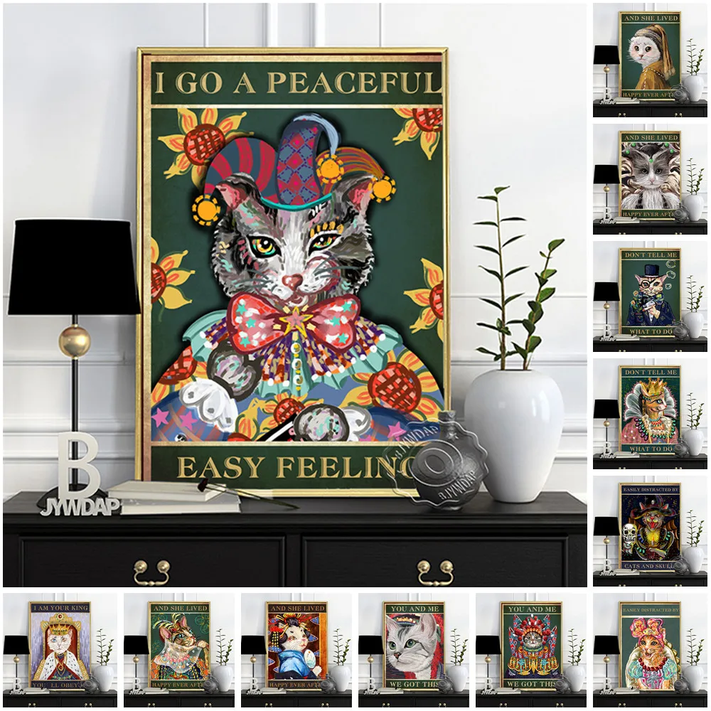 Poster Di Citazione Motivazionale, Stampe Di Animali Vintage, Decorazioni Murali Di Gatti Divertenti, Ruolo Di Gattino Clown Mago Re Principessa Immag